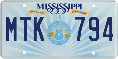 MS license plate MTK794