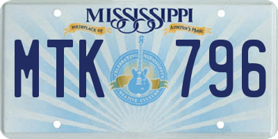 MS license plate MTK796