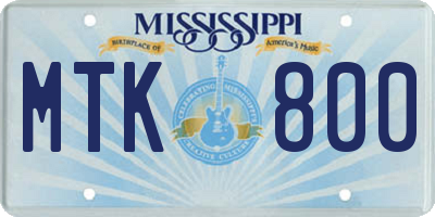 MS license plate MTK800