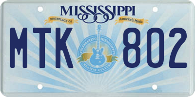 MS license plate MTK802