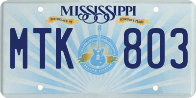 MS license plate MTK803