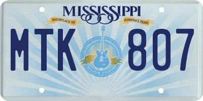 MS license plate MTK807