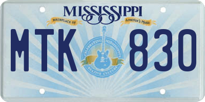 MS license plate MTK830