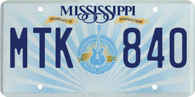 MS license plate MTK840