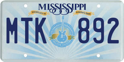 MS license plate MTK892