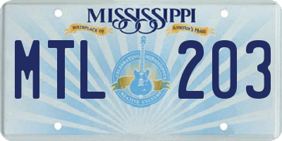 MS license plate MTL203