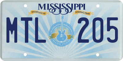 MS license plate MTL205