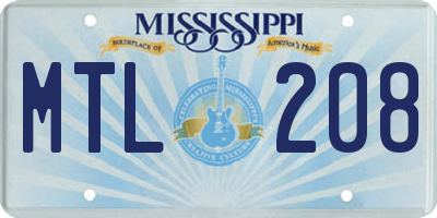 MS license plate MTL208