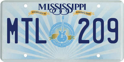 MS license plate MTL209