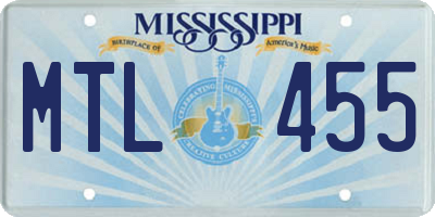 MS license plate MTL455