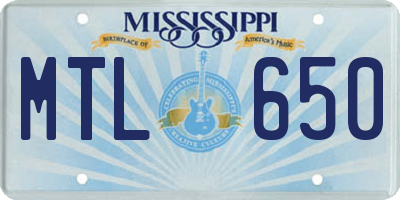 MS license plate MTL650