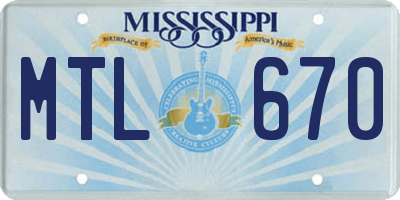 MS license plate MTL670