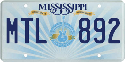 MS license plate MTL892