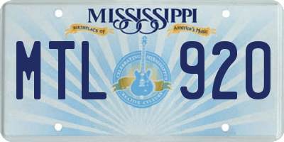 MS license plate MTL920