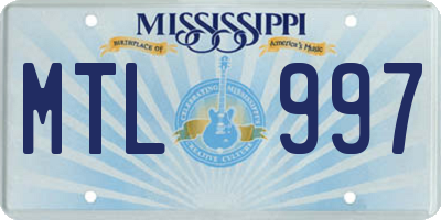 MS license plate MTL997