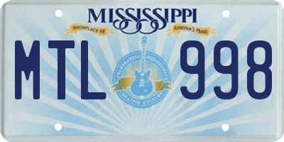 MS license plate MTL998