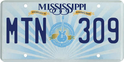 MS license plate MTN309