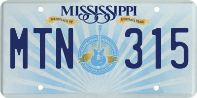 MS license plate MTN315