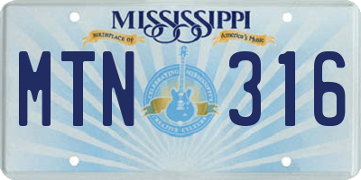 MS license plate MTN316