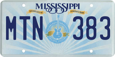 MS license plate MTN383