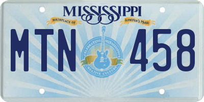 MS license plate MTN458