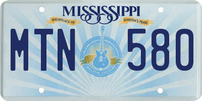 MS license plate MTN580