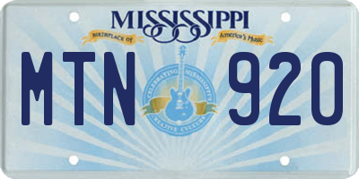 MS license plate MTN920