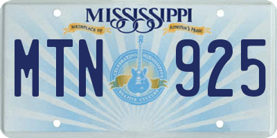 MS license plate MTN925