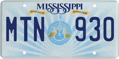 MS license plate MTN930