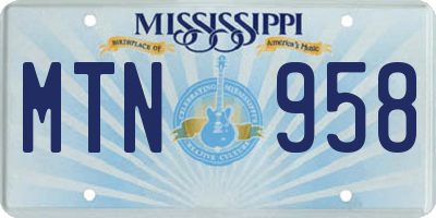 MS license plate MTN958