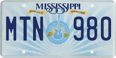 MS license plate MTN980