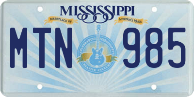 MS license plate MTN985