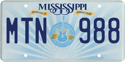 MS license plate MTN988