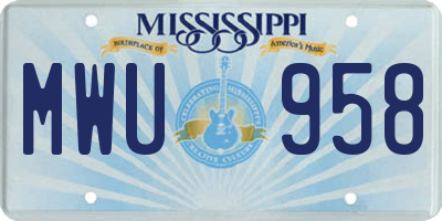 MS license plate MWU958