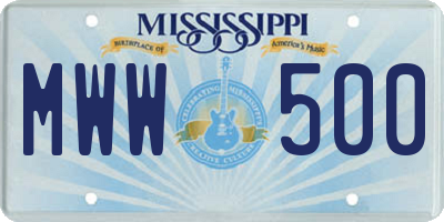 MS license plate MWW500