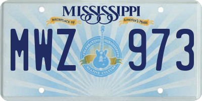 MS license plate MWZ973