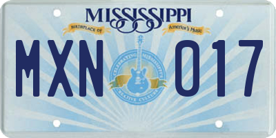MS license plate MXN017