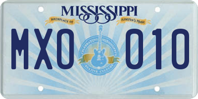 MS license plate MXO010