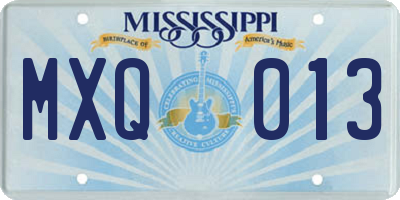 MS license plate MXQ013