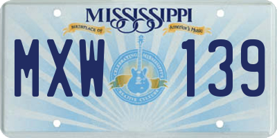 MS license plate MXW139