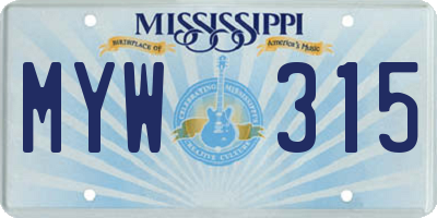 MS license plate MYW315
