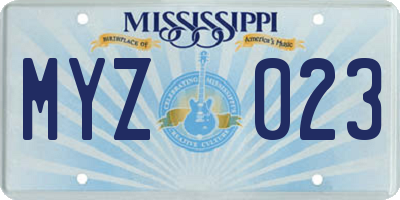 MS license plate MYZ023