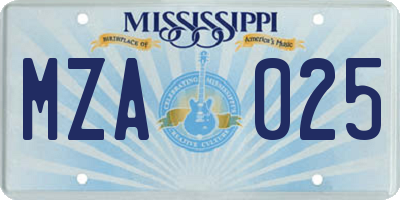 MS license plate MZA025
