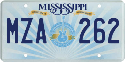 MS license plate MZA262