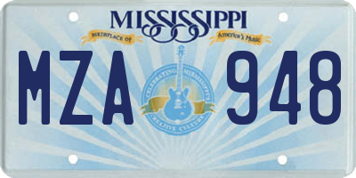 MS license plate MZA948
