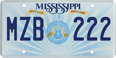MS license plate MZB222