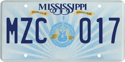 MS license plate MZC017