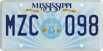 MS license plate MZC098
