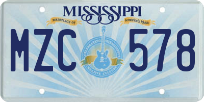 MS license plate MZC578