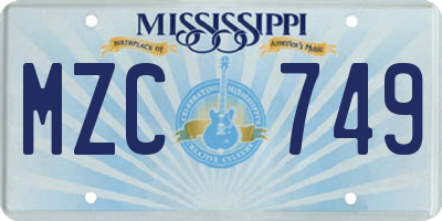 MS license plate MZC749